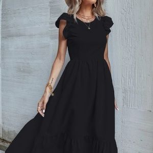 Black midi dress with flutter shoulder